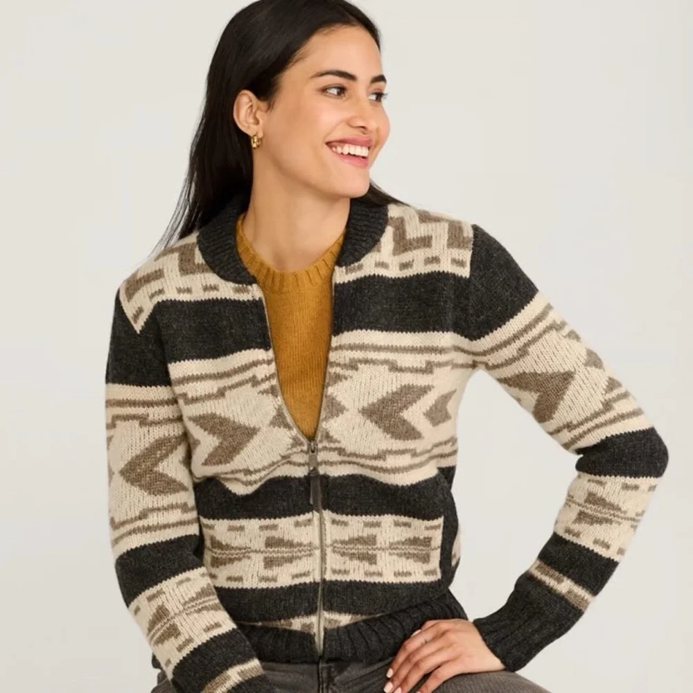 Pendleton Women’s Graphic Shetland Collection Wool Zip Cardigan Medium - Picture 4 of 6